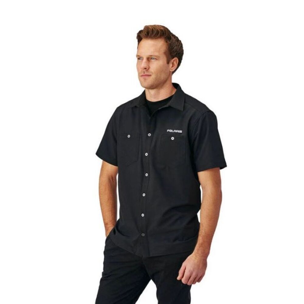 POLARIS Men's Mens XL Extra Large Short-Sleeve Tech Pit Shirt with‎ Logo, Black